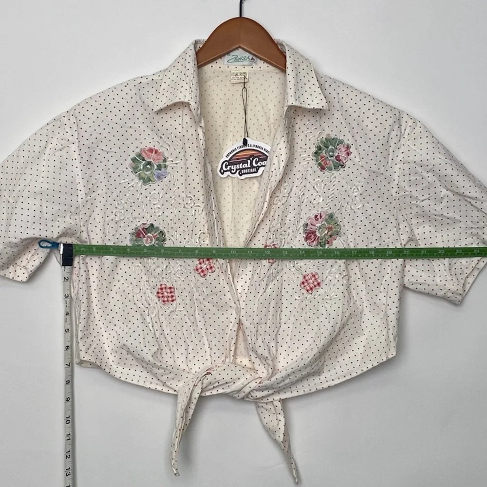 Cropped floral Embroidered polka dot vintage top - Picture 6 of 6